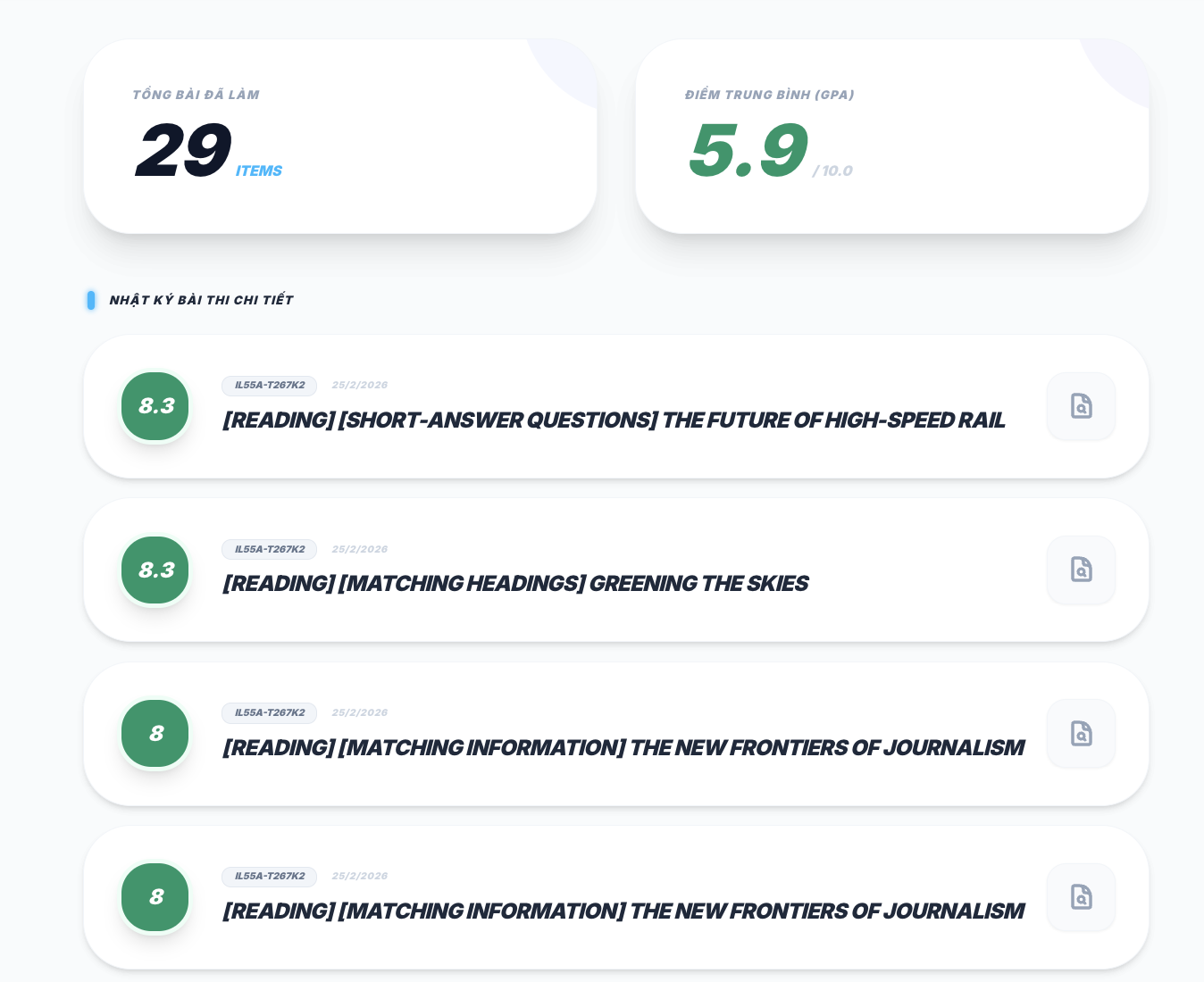 Theo dõi kết quả